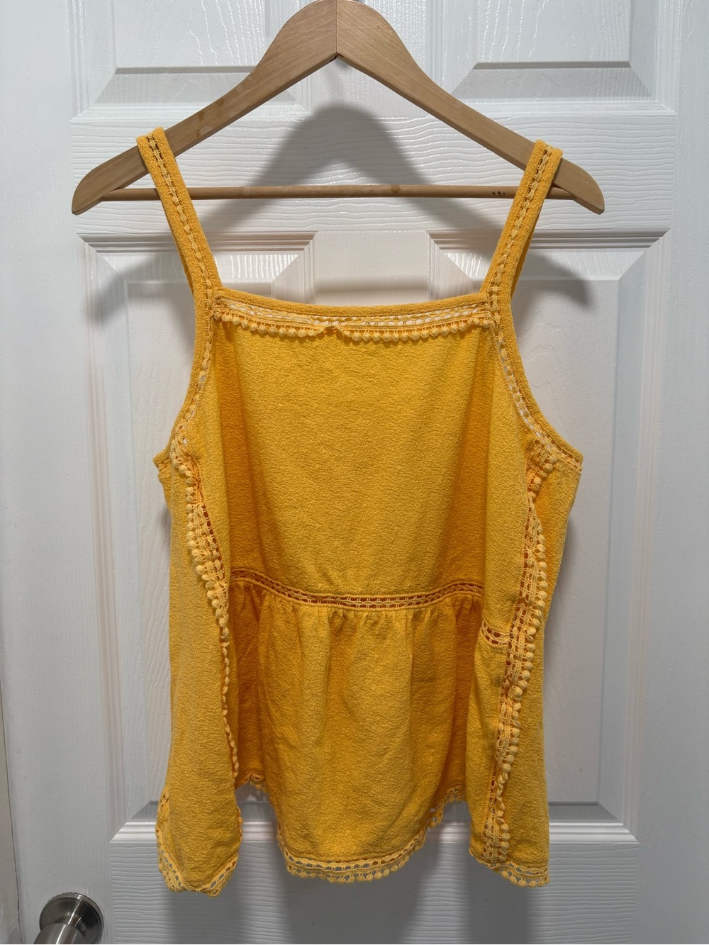 Time and Tru Mustard Yellow Crochet-Trim Tank Top